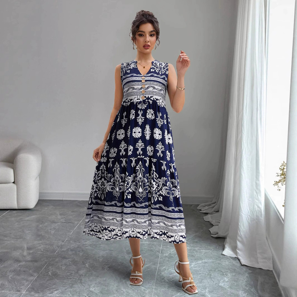 ZARA Boho Vacation Rayon Printed Sleeveless Loose Dress